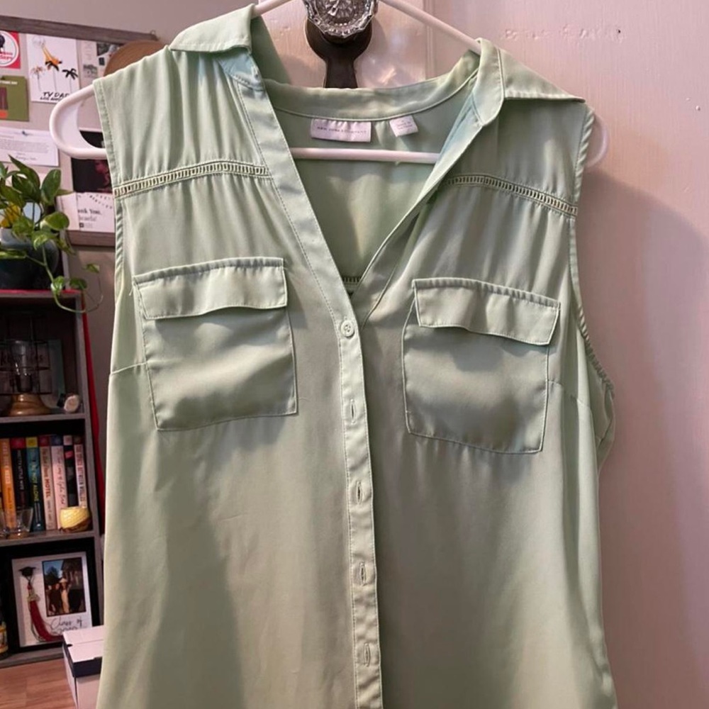 mint green sleeveless blouse from new york and company.